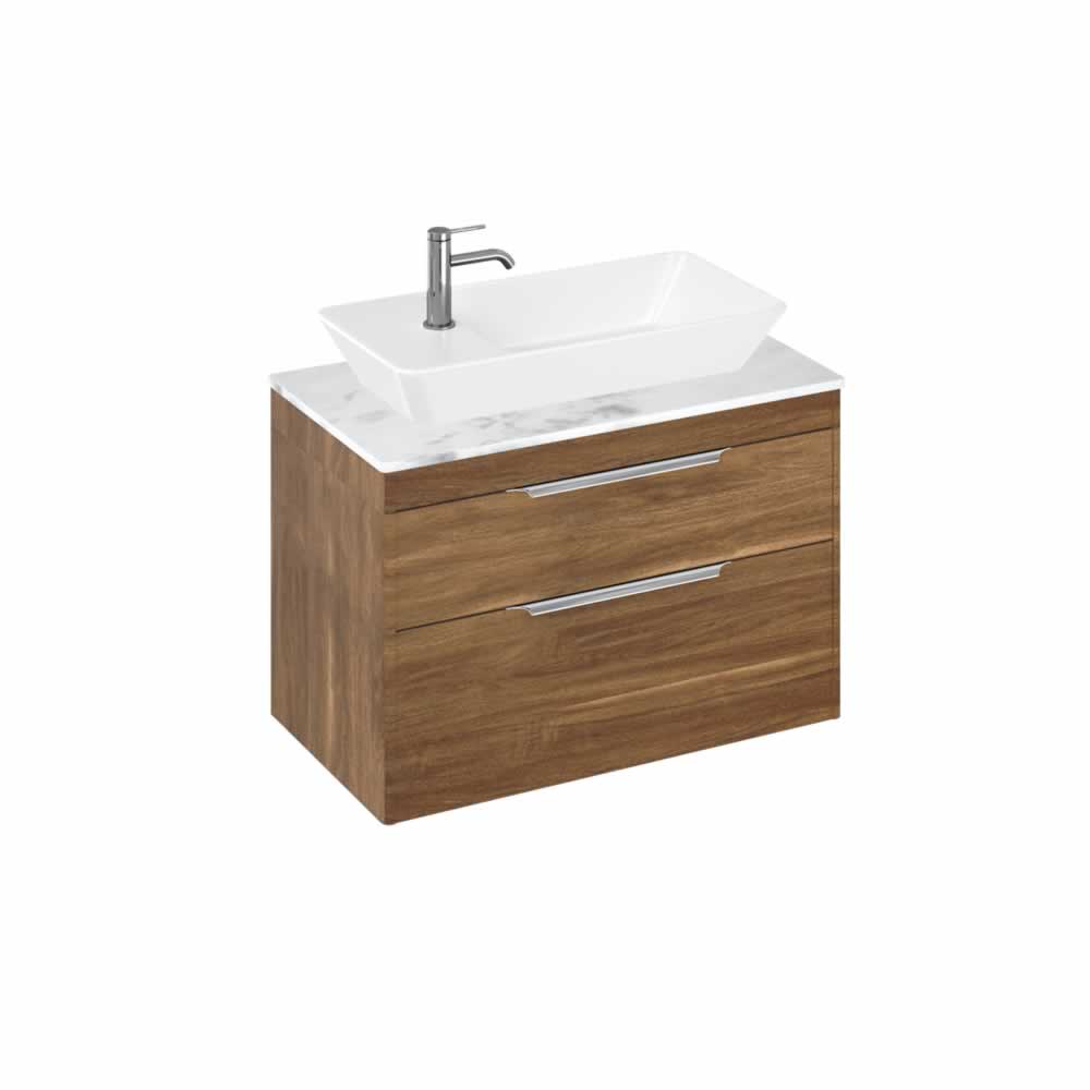 Shoreditch 85cm double drawer Caramel with Carrara White Worktop and Yacht Countertop Basin